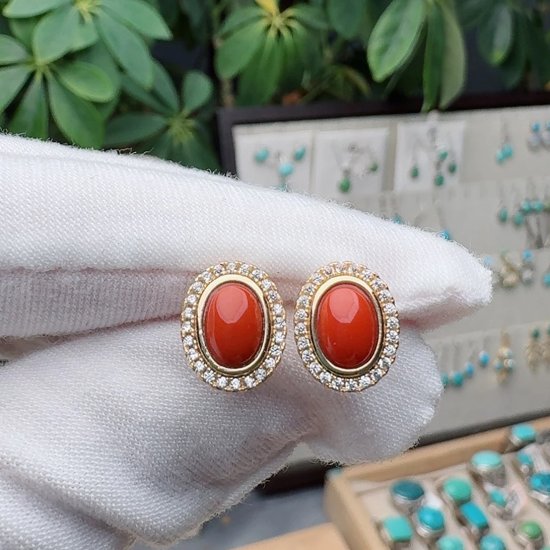 南红玛瑙未镶嵌耳饰耳钉