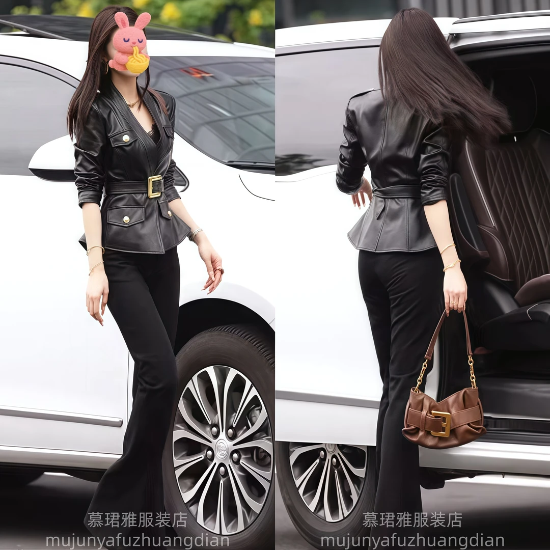 黑色皮衣女短款收腰显瘦气质百搭高级感金属装饰夹克外套外套