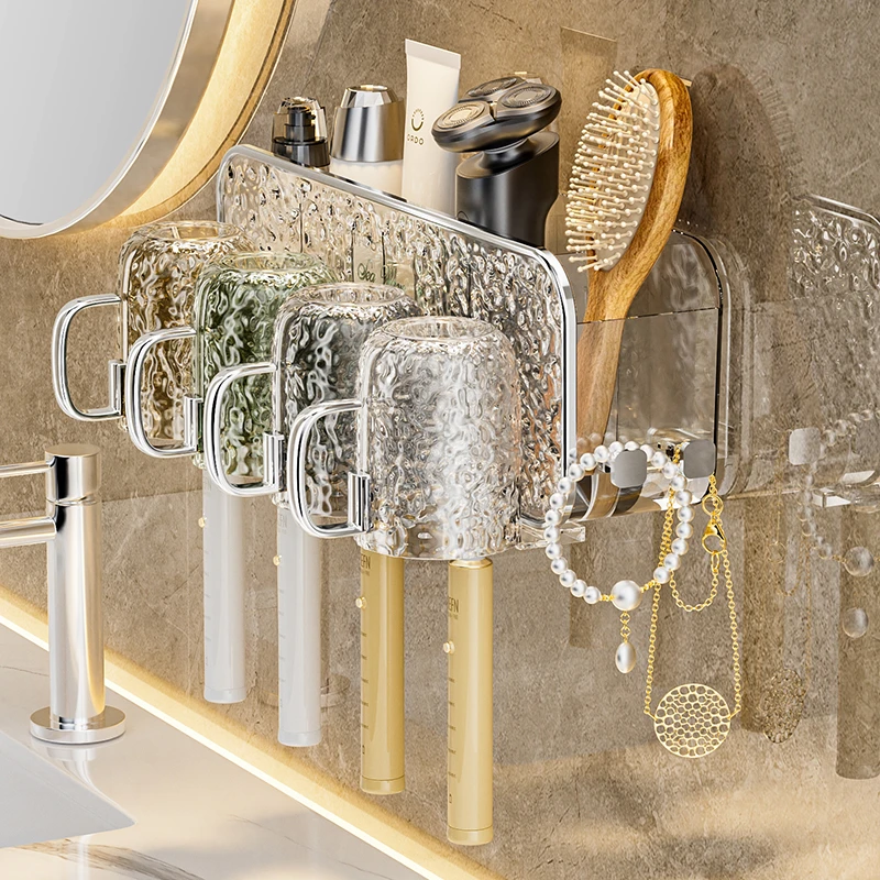 文丽刷牙杯子漱口杯家庭一家三口四口牙膏牙刷置物架壁挂架子家用