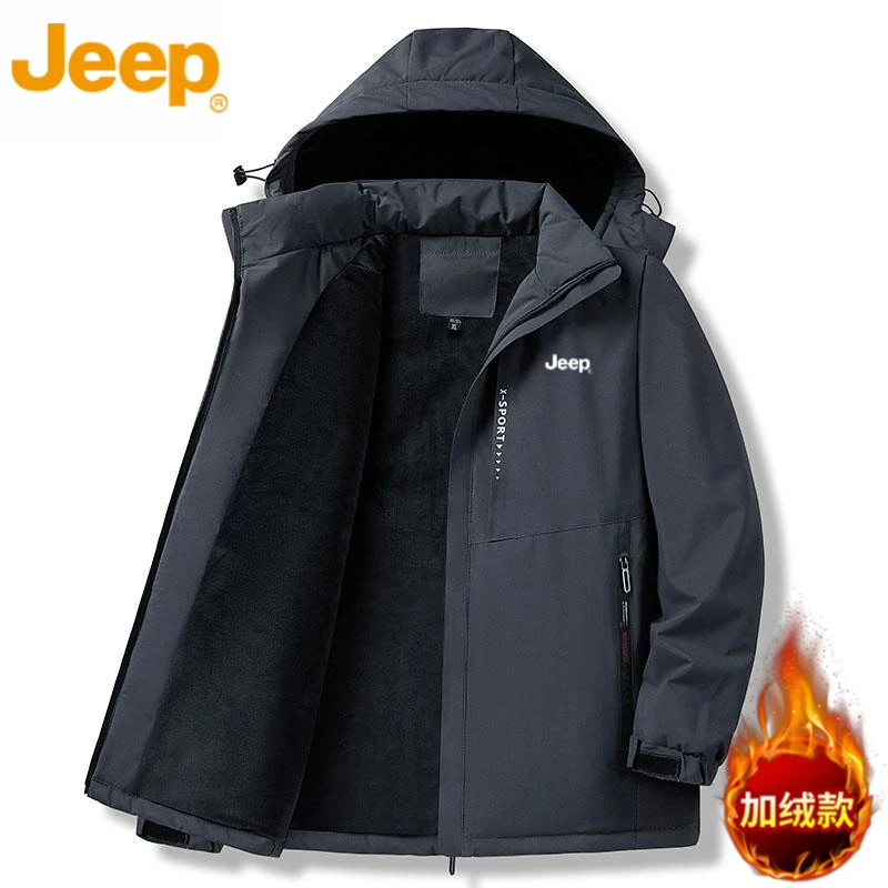 Jeep吉普棉衣男士新款连帽修身百搭加厚保暖商务休闲秋冬棉服外套