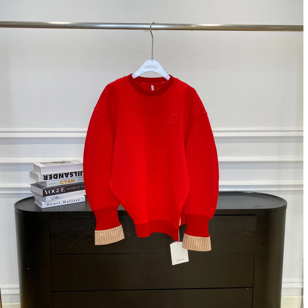 deepmoSS石榴红斜襟拼接卫衣 新年款 dm25ssTP31TZ——1980