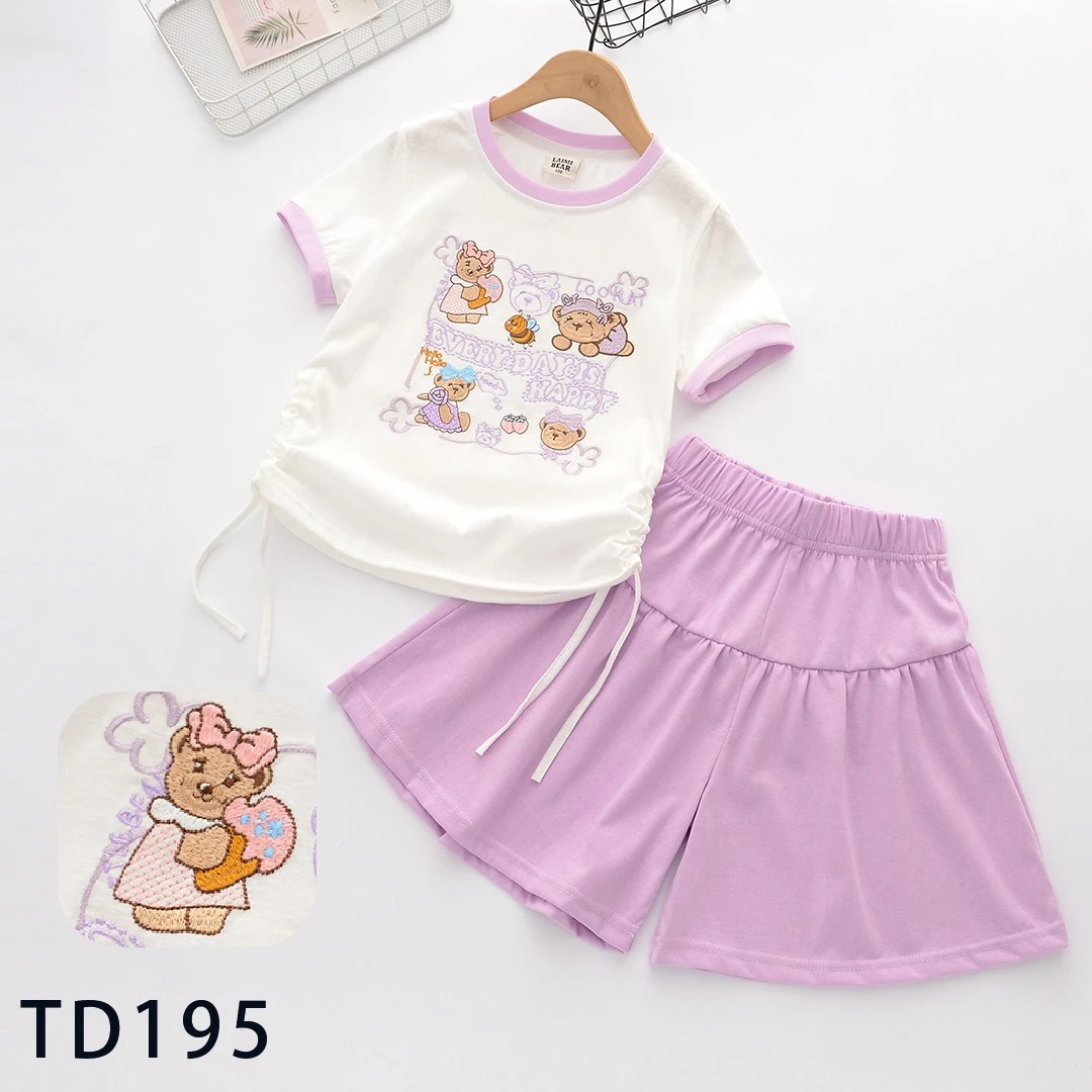 2025-夏季款洋气时髦女童休闲3-14岁时尚儿童潮牌短袖T恤短裤套装