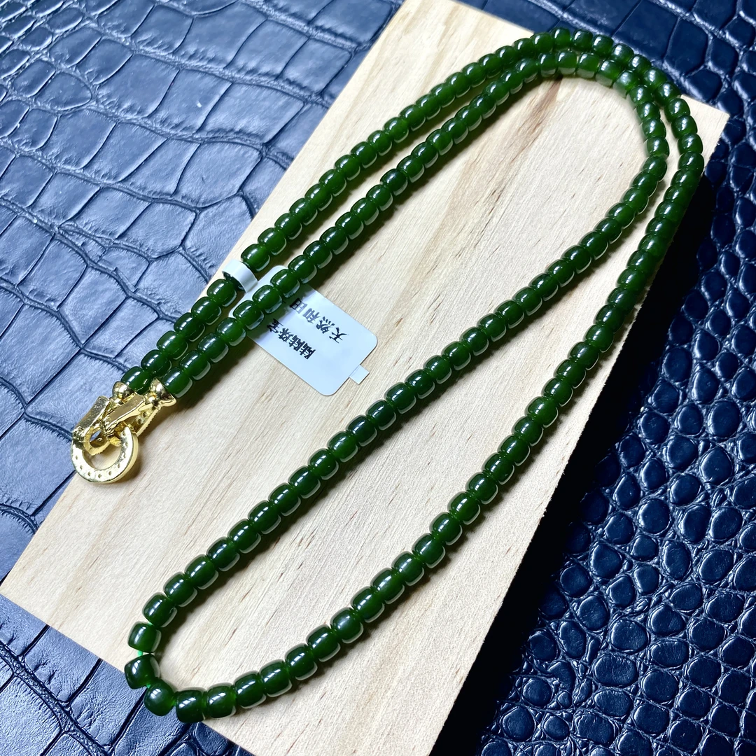 天然和田玉碧玉直切长链108颗小点位毛衣链老矿菠菜绿
