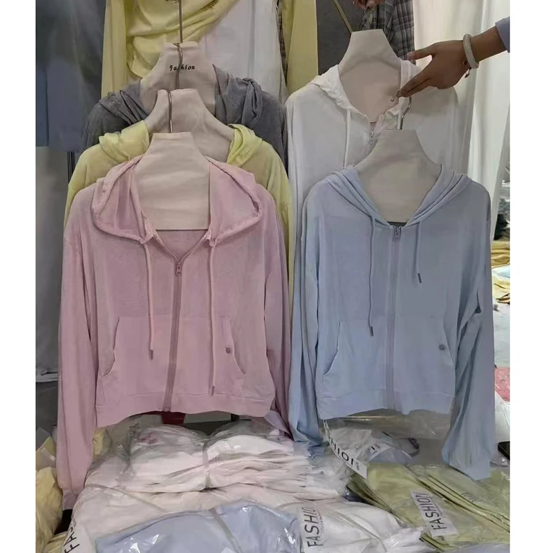 温柔色系 流行彩色薄款连帽防晒外套 夏季慵懒宽松空调衫 59976