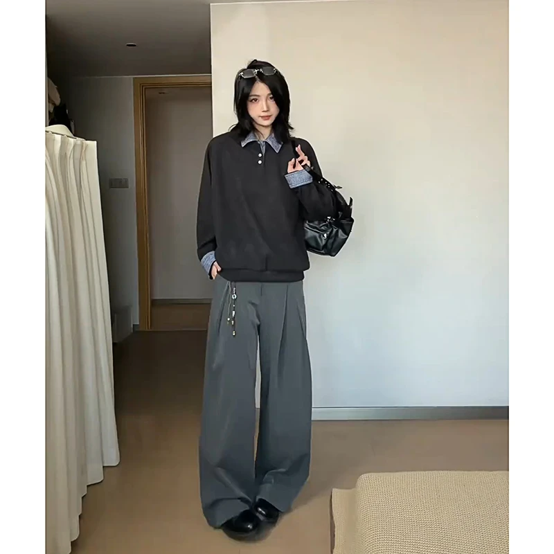 A字褶皱廓形高级感西裤男款潮牌cleanfit垂感阔腿裤直筒休闲长裤