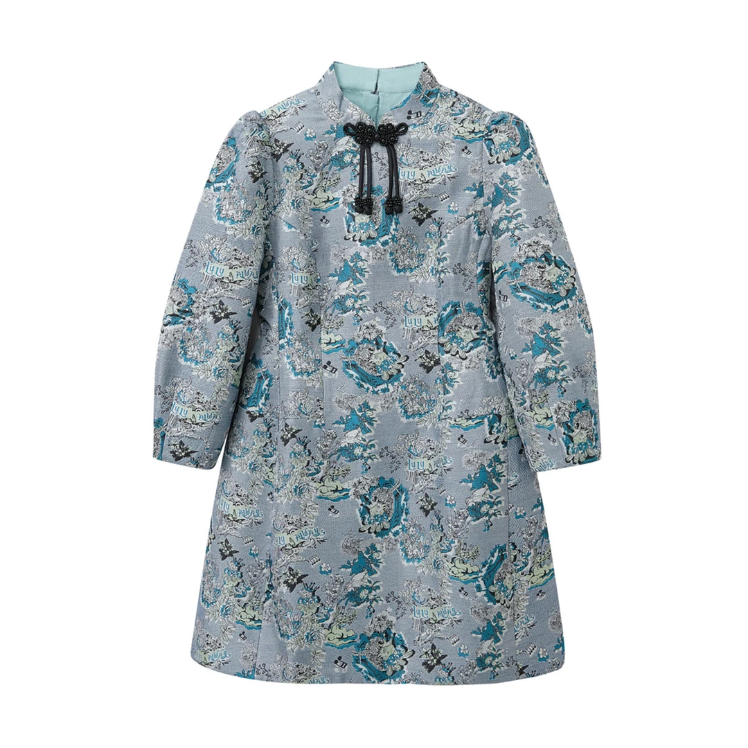 LULUALWAYS23秋季新款简约新中式立领盘扣连衣裙AOB5006