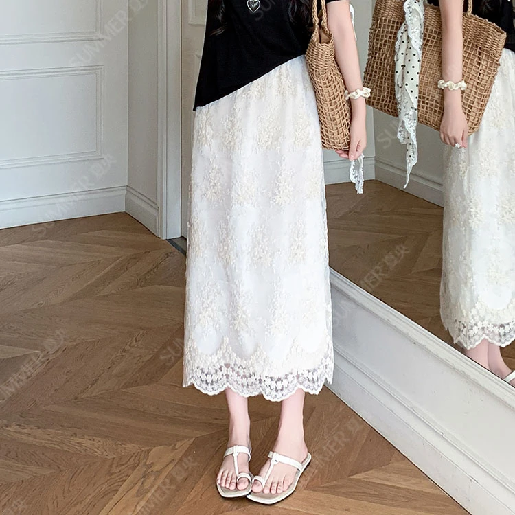 【夏央家】2025春夏立体钩花重工直筒高腰显瘦半身裙#6672