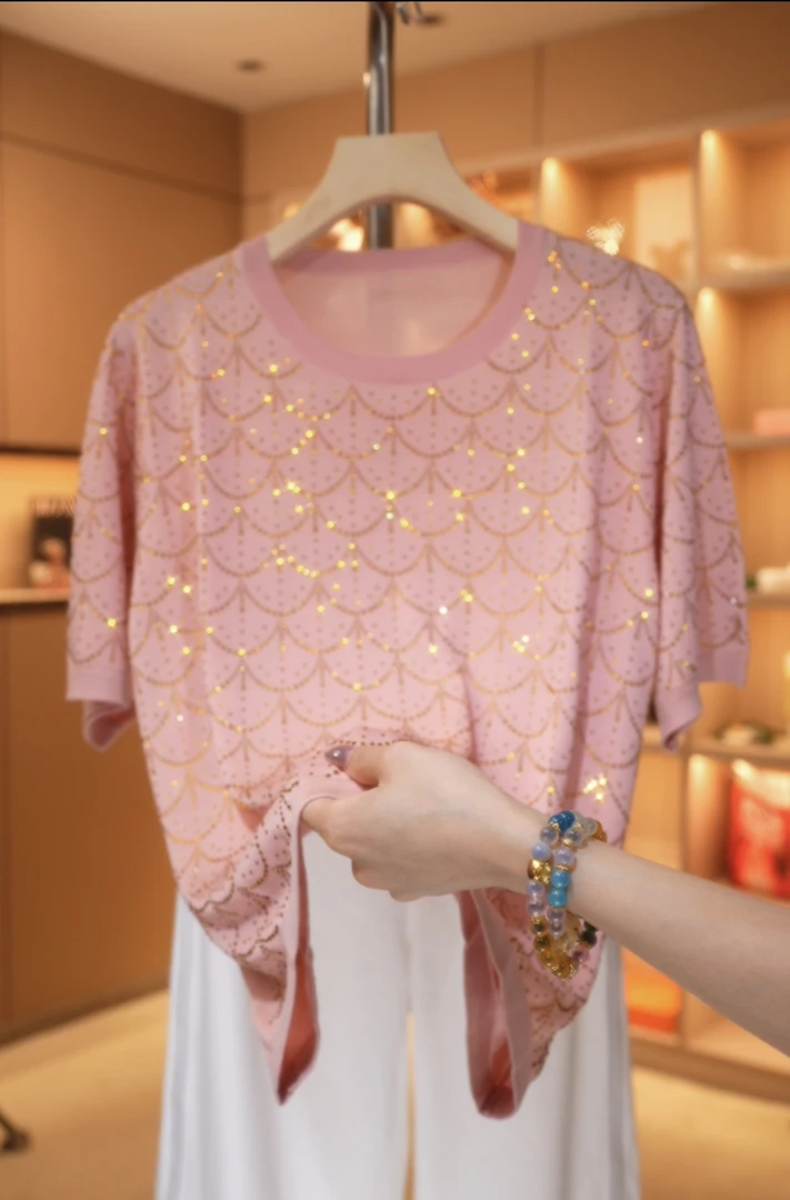 丝年.金缕云峭｜精致短袖T恤装饰夏季亮耀宽松休闲显瘦上衣GD1117