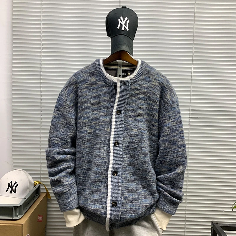 毛衣外套男士撞色潮牌秋冬新款休闲宽松慵懒风简约潮牌百搭针织衫