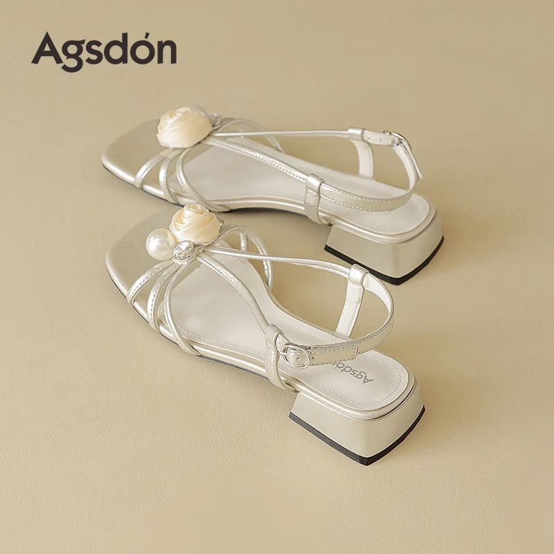 Y奥古狮登法式粗跟凉鞋女2025新款夏季外穿绝美配裙子玫瑰凉拖鞋Y