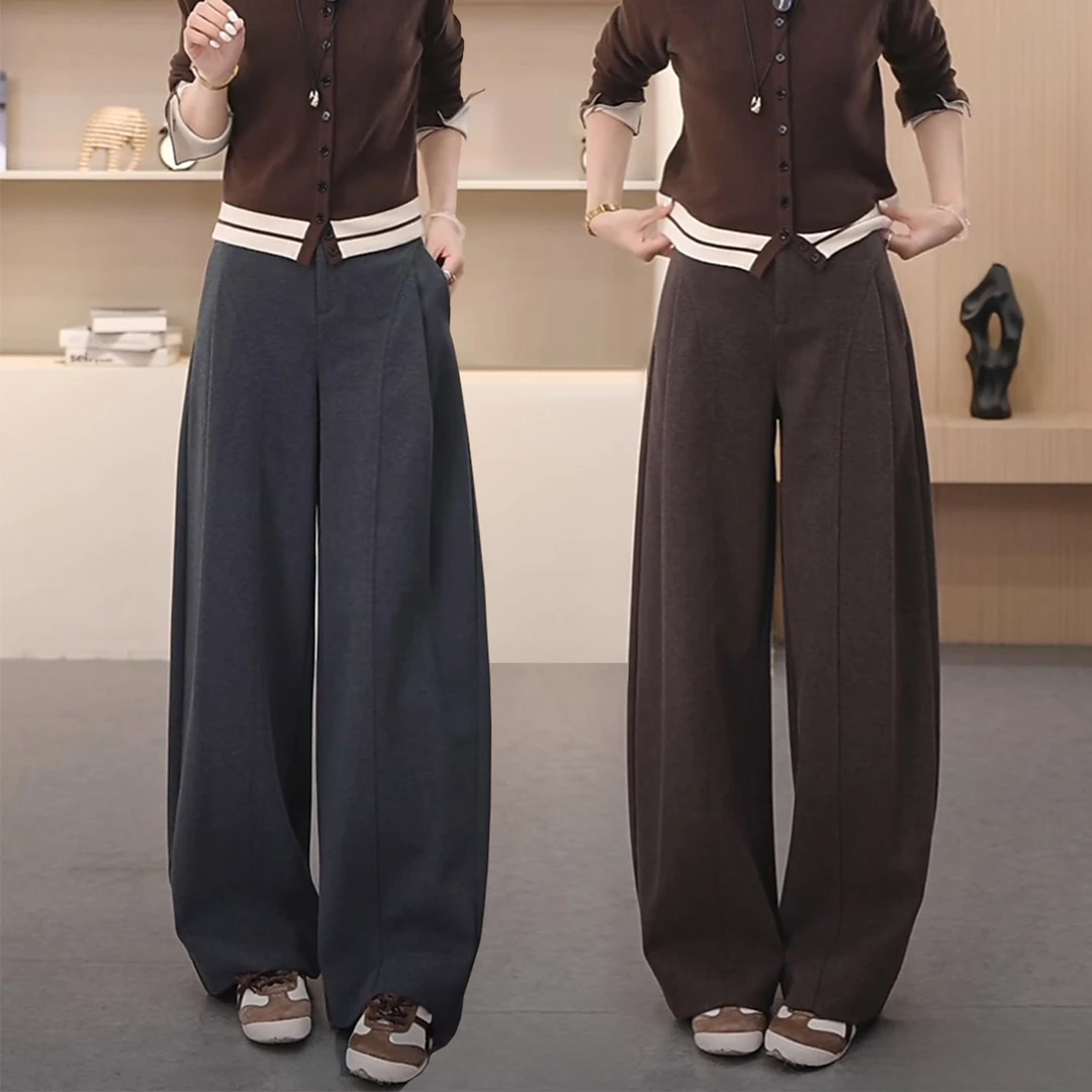 时尚百搭毛呢高腰弯刀裤女2025秋冬季新款休闲宽松垂感显瘦直筒裤