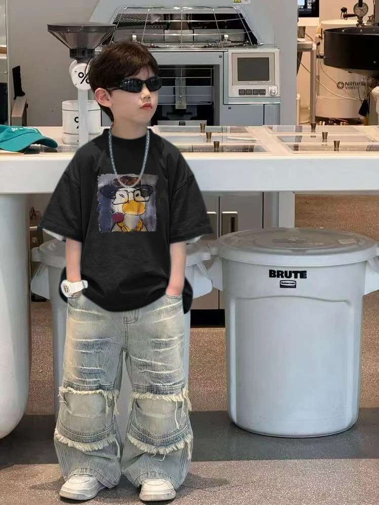 男童夏装大童纯棉短袖2025夏季新款儿童时尚洋气潮酷T恤韩版上衣