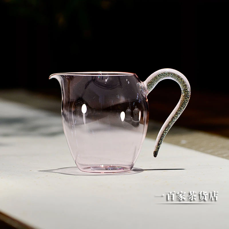 自慢堂 全粉亮片中蛋盅 公道杯手工玻璃 亮片把手耐热茶海茶器