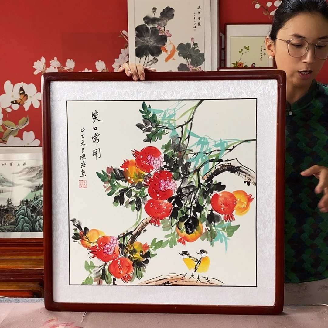 国画手写手绘带框包邮62✖️62国画作品
