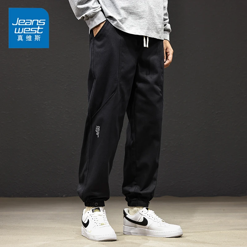Jeanswest/真维斯秋季新款休闲裤简约宽松百搭纯棉束脚运动长裤男