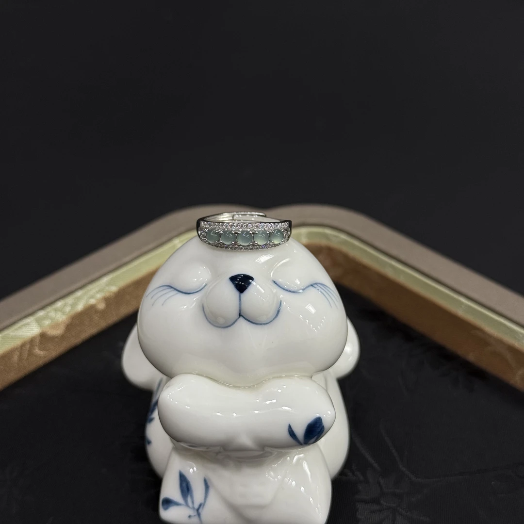 【幽幽清泉】天然A货翡翠蓝水直排银戒指FY680