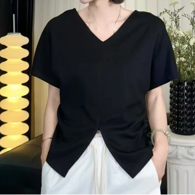 【希辰】夏极简风纯色云朵空气棉前后两穿设计款显瘦短袖T恤 71093