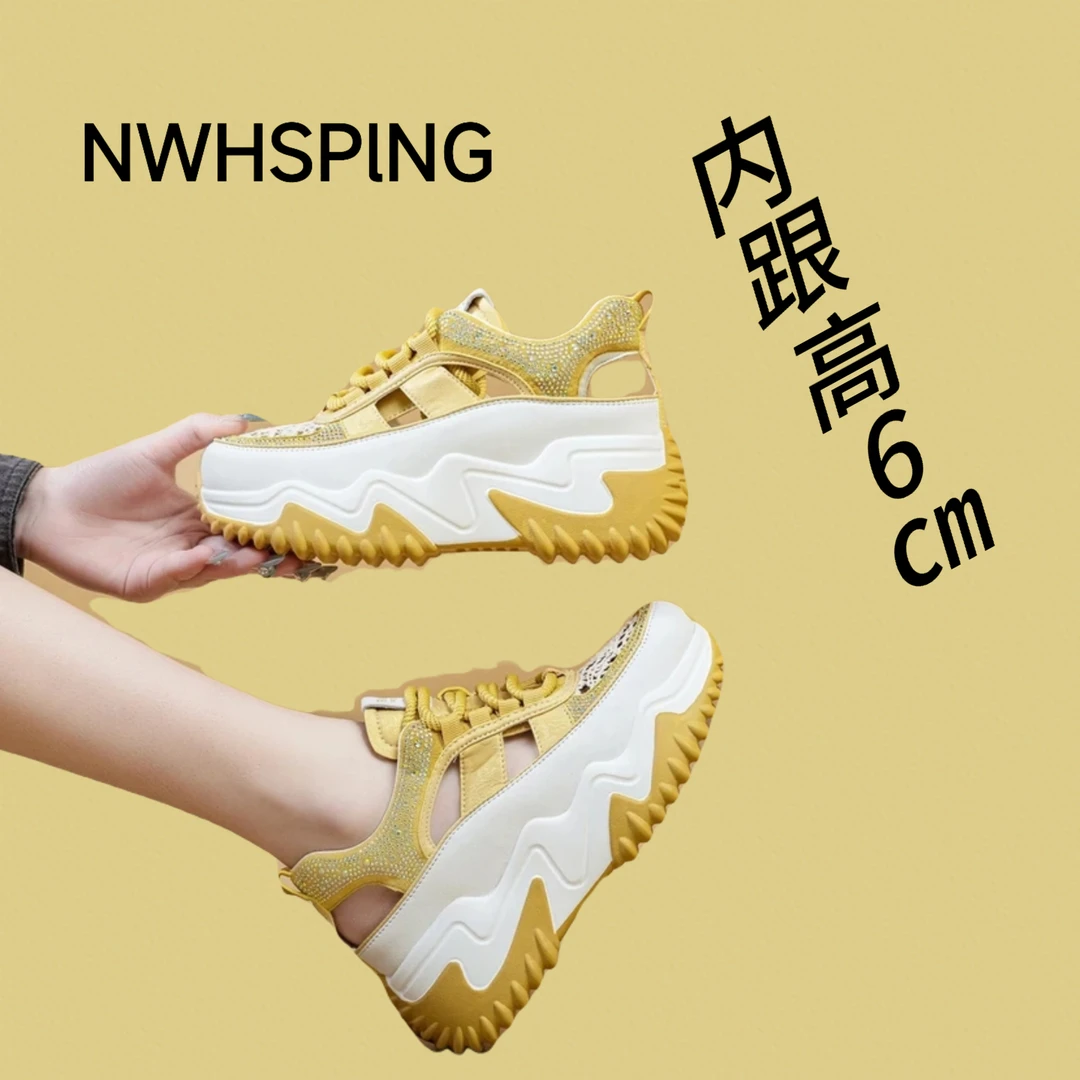 韩奈薇女鞋网红爆款老爹鞋2025新款春夏軽子时尚休闲厚底凉鞋镂空