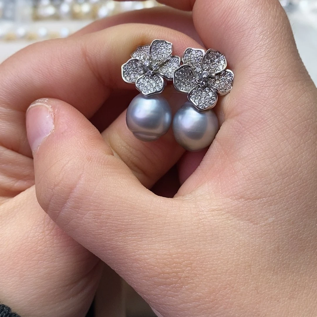 海水珍珠耳饰银S925镶嵌