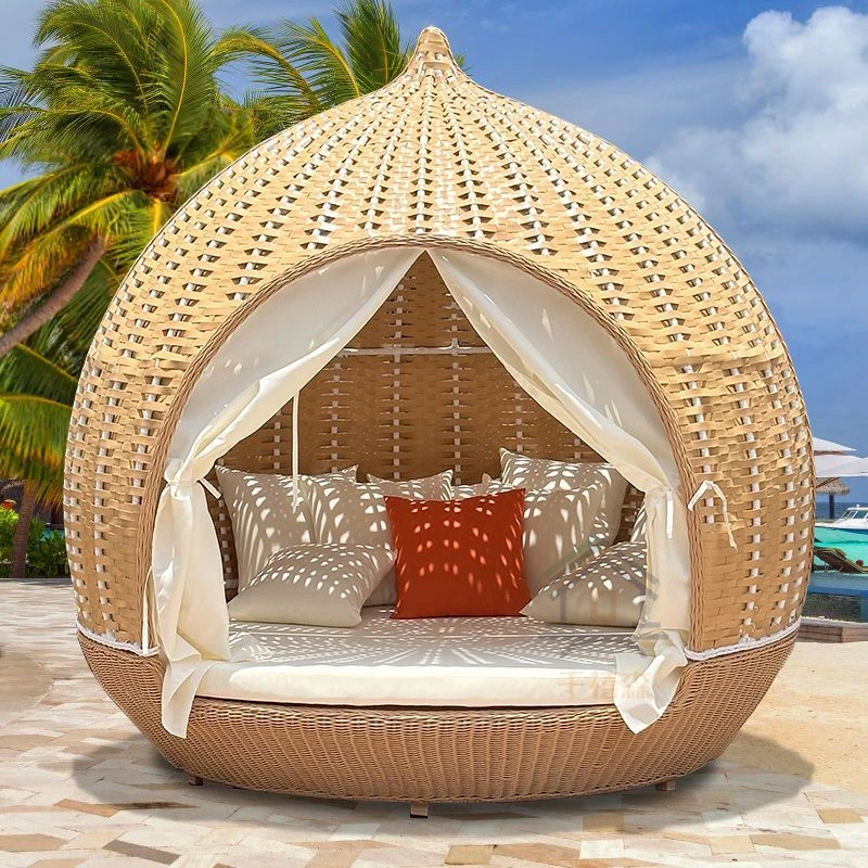 逸居良品家具户外躺椅沙发带蓬圆床大号名宿可坐可躺晒太阳酒店高