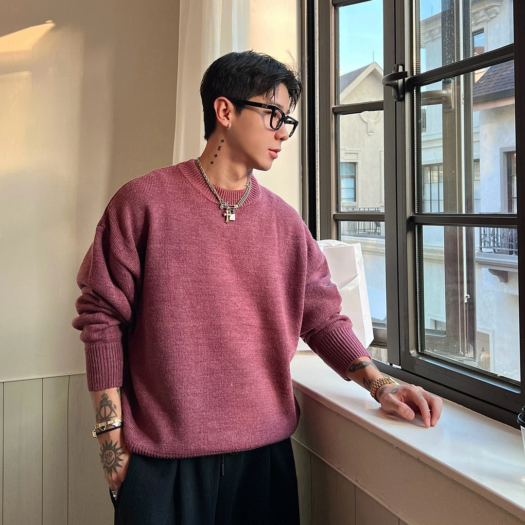 OXFREAK「通勤系列 基础款」老钱风羊毛混纺纯色毛衣男秋冬针织衫