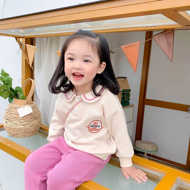 嘟嘟家女童套装秋装儿童翻领卫衣两件套洋气女宝可爱衣服小童童装