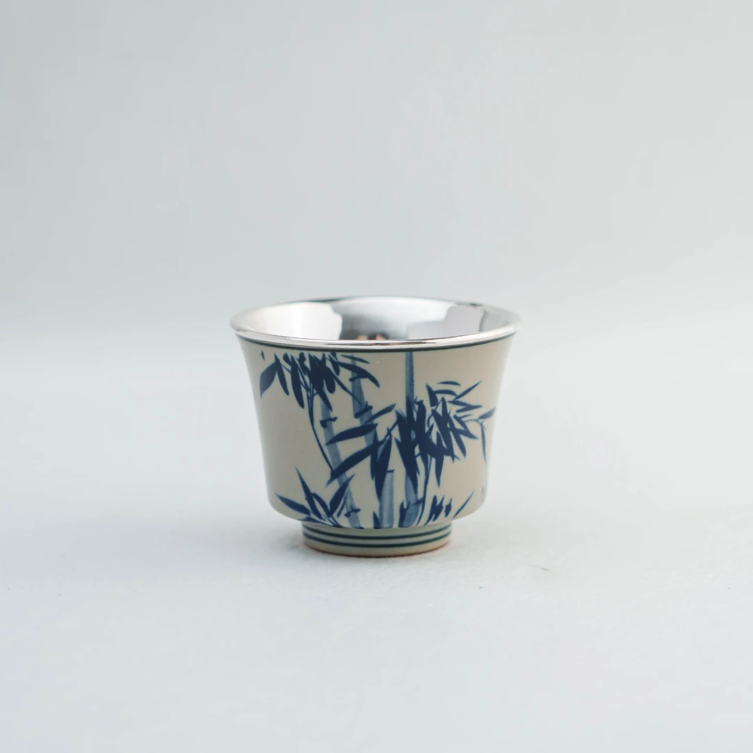 古悦 竹报平安主人杯 复古青花瓷大容量手绘家用茶杯 约80cc手绘