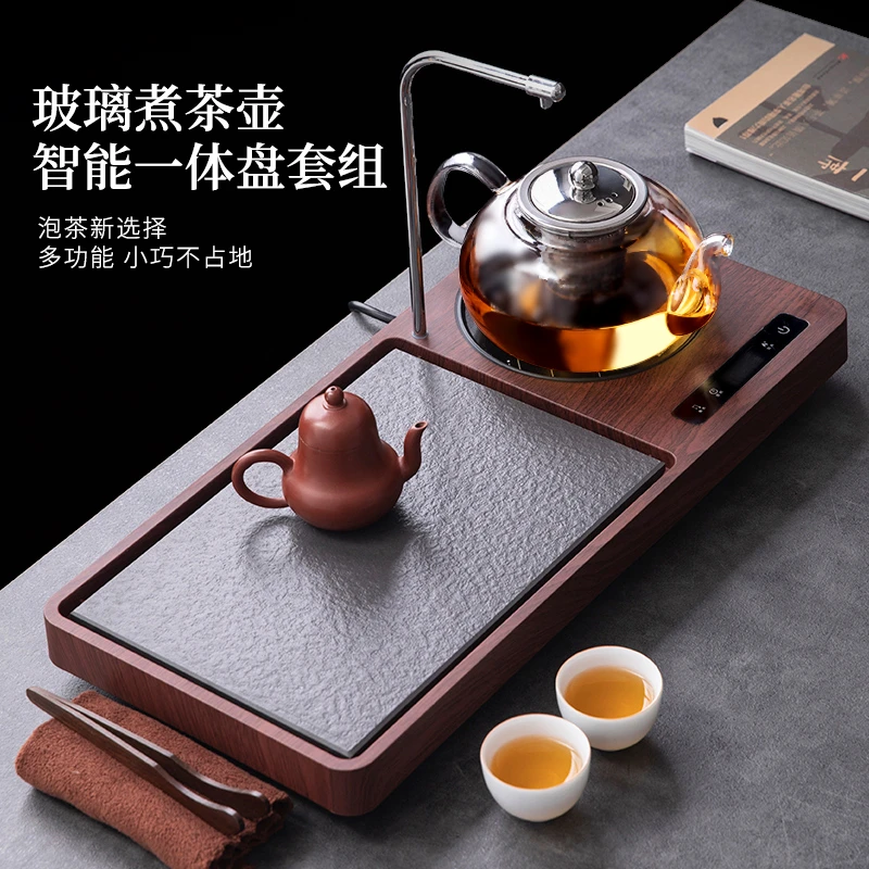 全智能上水乌金石电陶炉茶盘套装家用玻璃煮茶壶小型干泡茶台