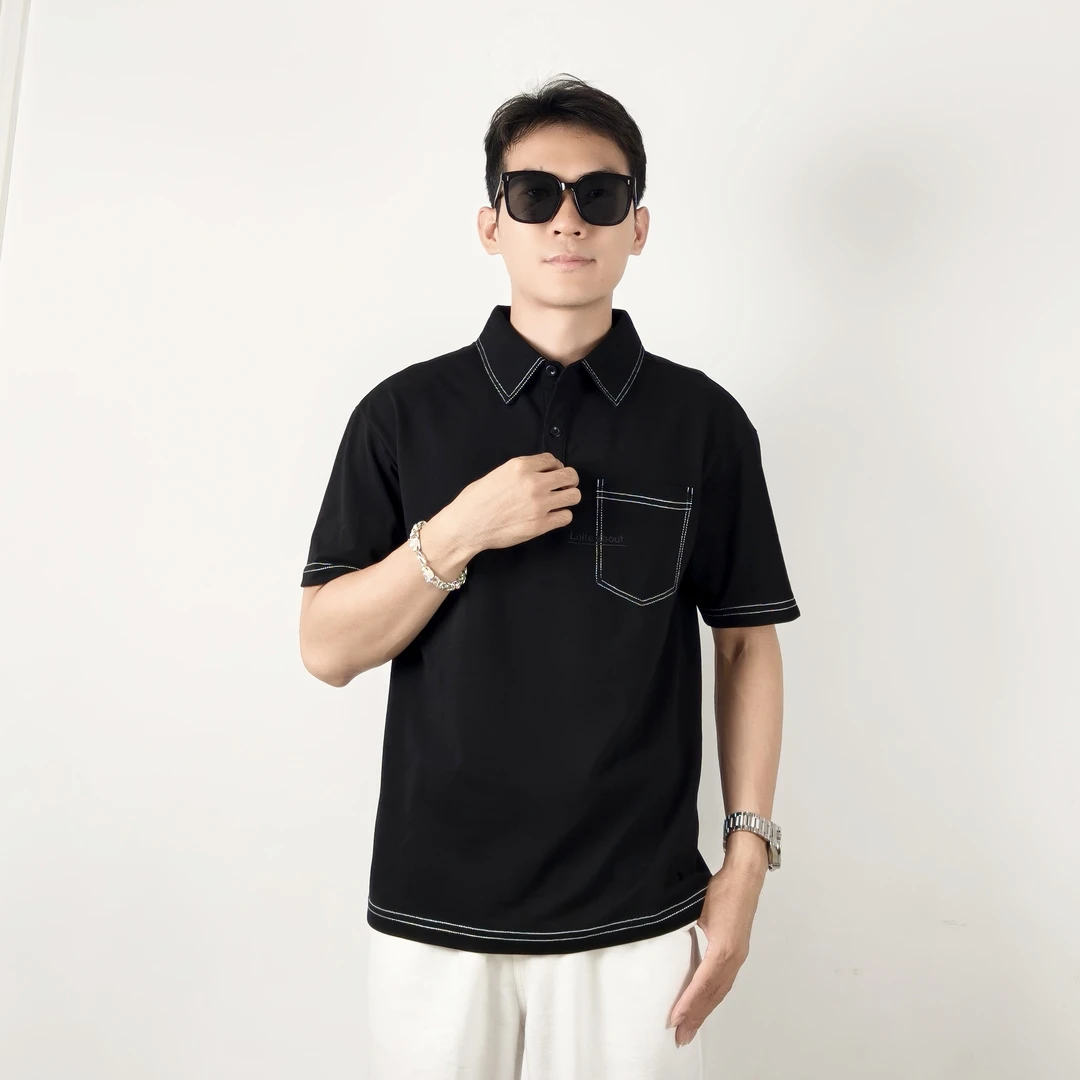 男装夏季新款明线设计简约百搭短袖上衣刺绣男士polo衫翻领t恤