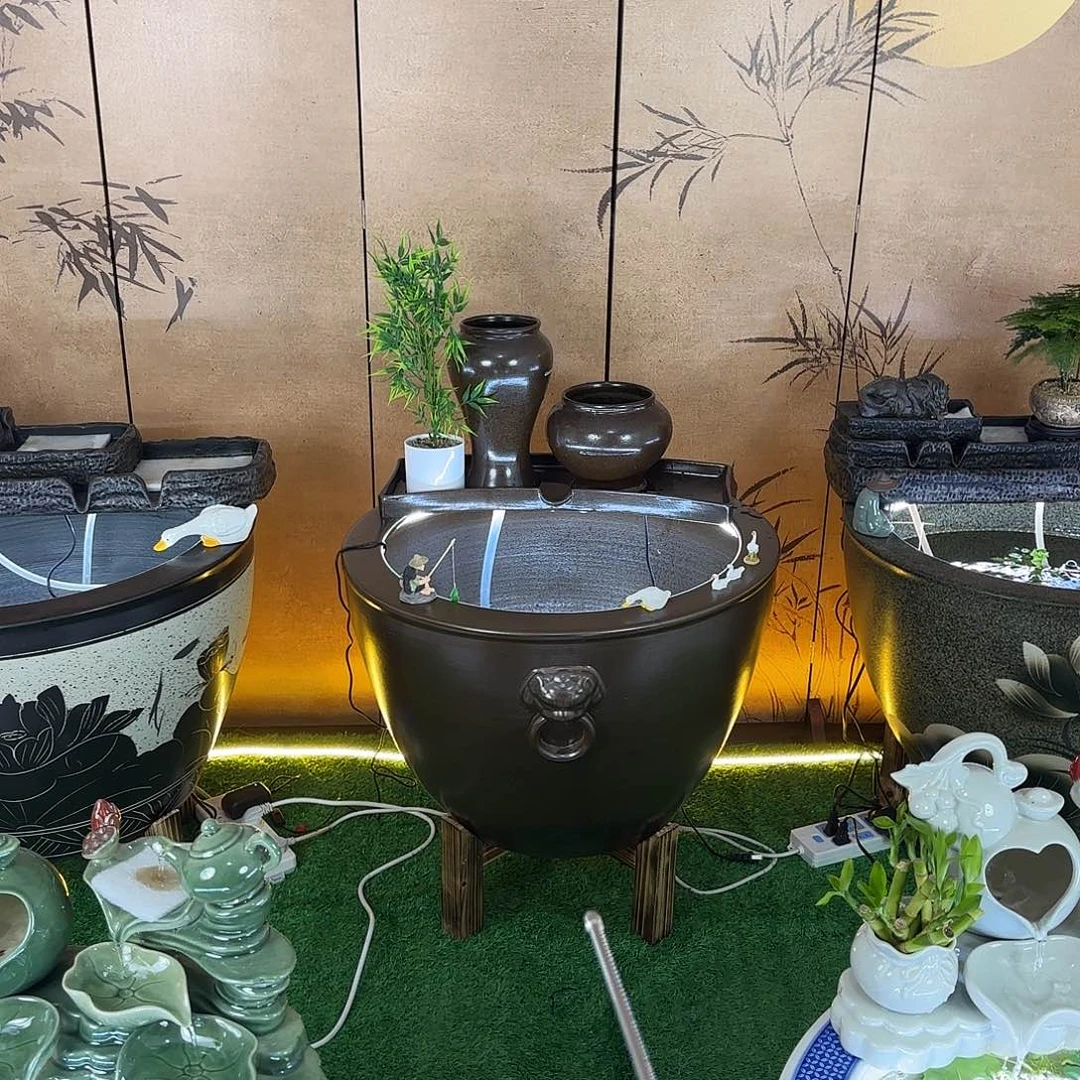 有机玻璃景德镇古铜流水摆件