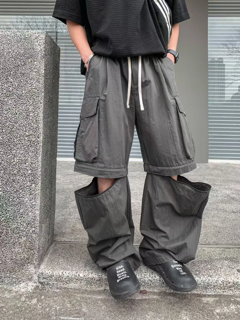 喜见男士潮牌美式机能风高街可拆卸两穿工装分体裤宽松直筒休闲裤