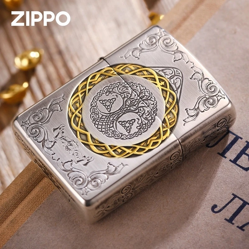 ZIPPO打火机正版/盔甲镀银双色幸运树防风男士送礼【凯亚1】DYJ1