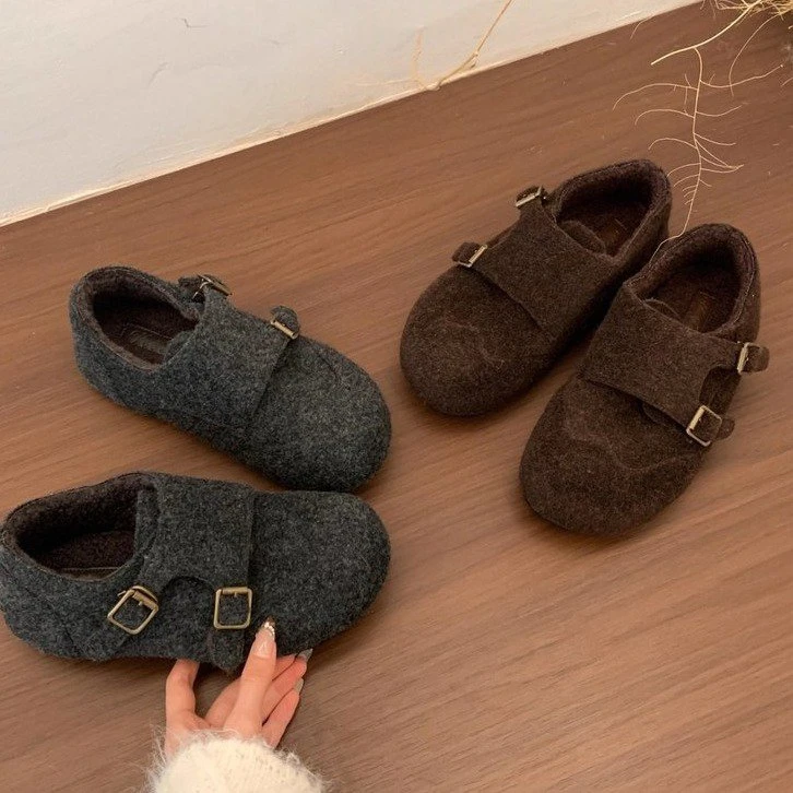 【安静专属】梵瑟琳双排扣设计加绒勃肯鞋女秋冬新款保暖舒适棉鞋