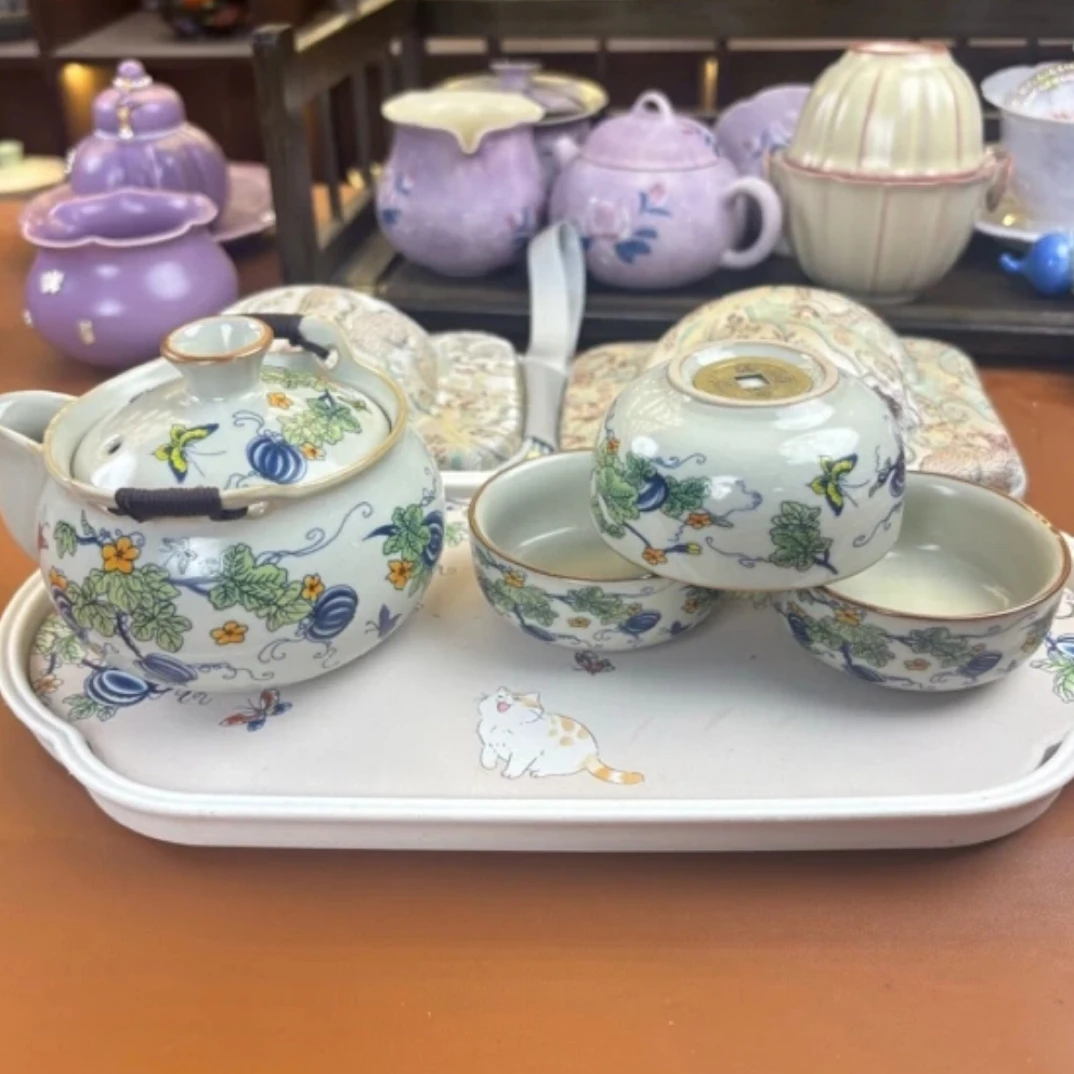 瓜藤手抓壶一壶三杯加茶盘