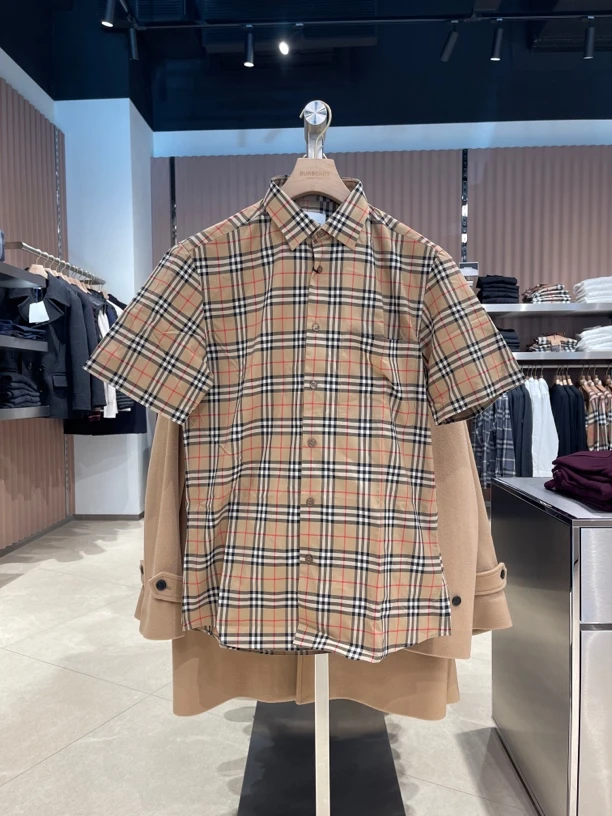 未使用 BURBERRY/博柏利 男款经典格纹短袖休闲衬衫