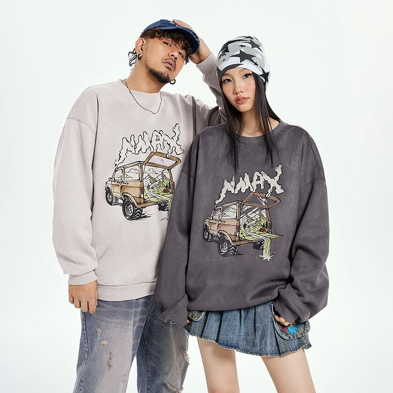 NMAX大码潮牌男装25年春季新品趣味美式印花卫衣情侣装FNA009