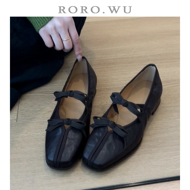 娆娆吴·羊皮法式玛丽珍气质淑女蝴蝶结装饰日常百搭单鞋女M064