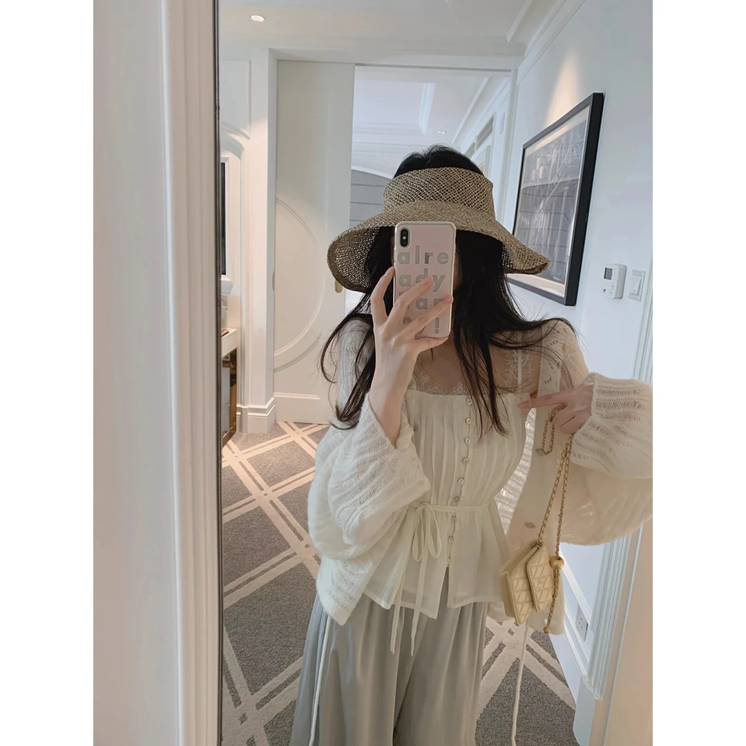 白蝶贝 高支亚麻蕾丝背心内搭无袖上衣通勤收腰显瘦上衣 甜美吊带