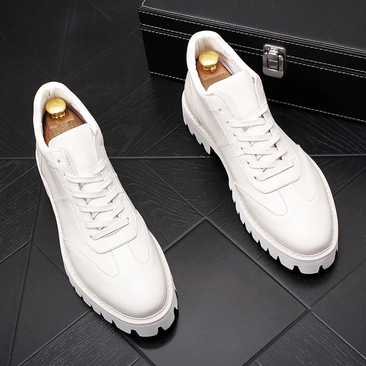 新款男士白色潮鞋厚底内短靴百搭休闲皮鞋个性男士一大头皮鞋