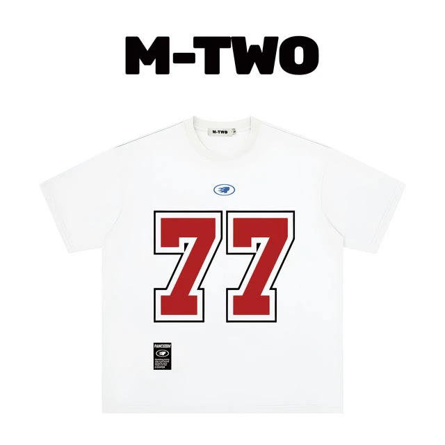 MTWO潮牌美式复古数字77印花短袖T恤男女同款夏季宽松半袖tee