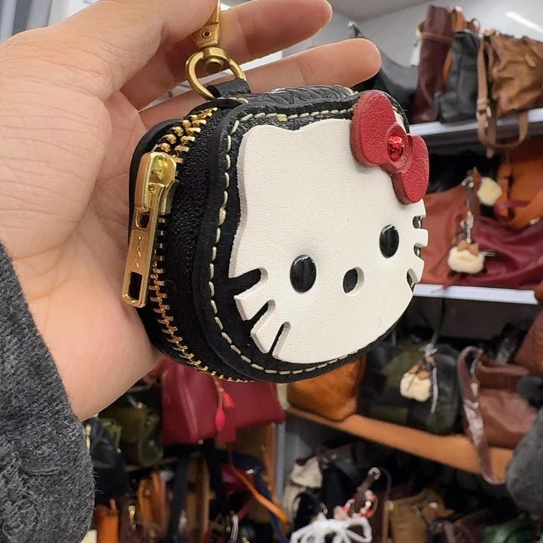 头层牛皮黑色耳机包