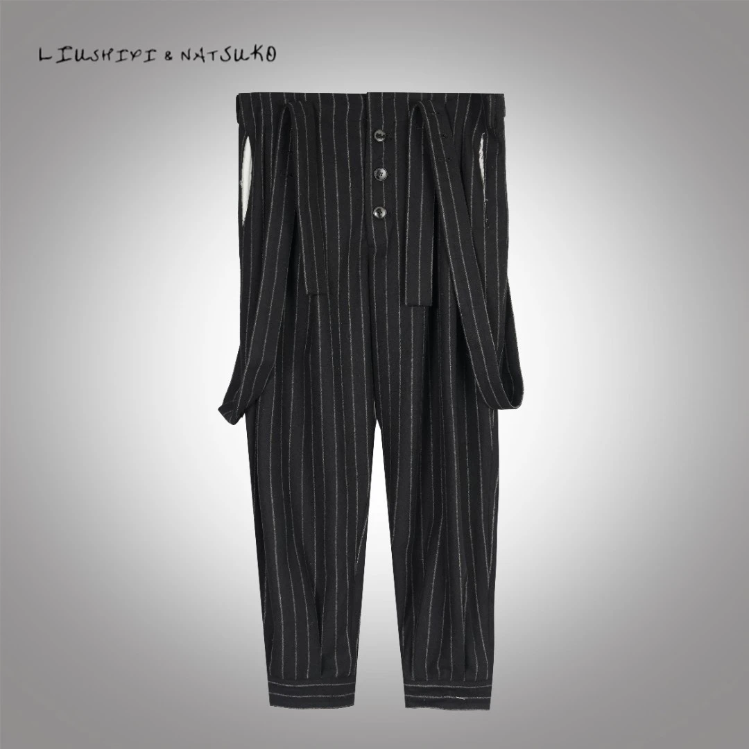 LIUSHIXI&NATSUKO小众设计款休闲时尚百搭情侣款阔腿背带裤休闲裤