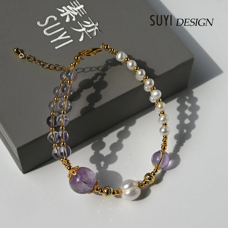 素奕【柚白】轻奢紫水+珍珠天然水晶手串手链手串