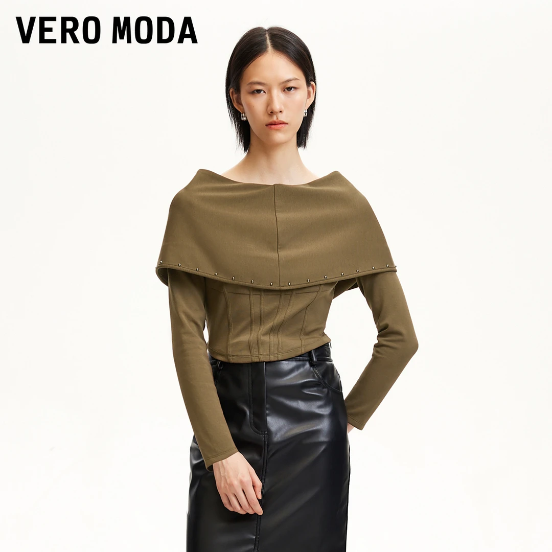 Vero ModaT恤女商场同款废土风可拆卸铆钉上衣流光风325102022