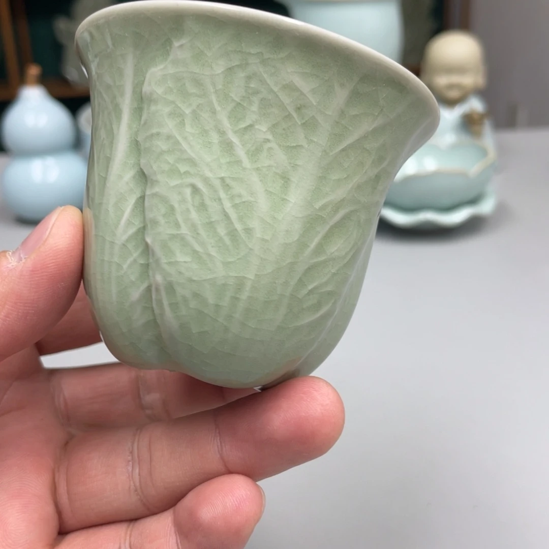 瓷豆绿雕刻百财杯赵琳老师