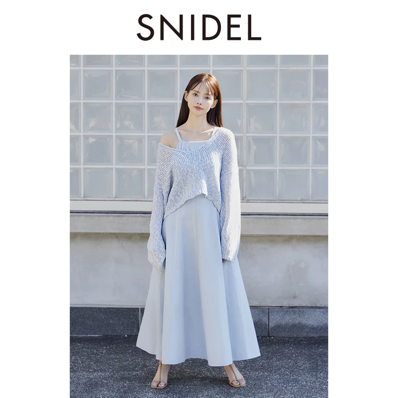 SNIDEL2025春夏新品镂空针织衫缎面吊带连衣裙两件套SWNO251071