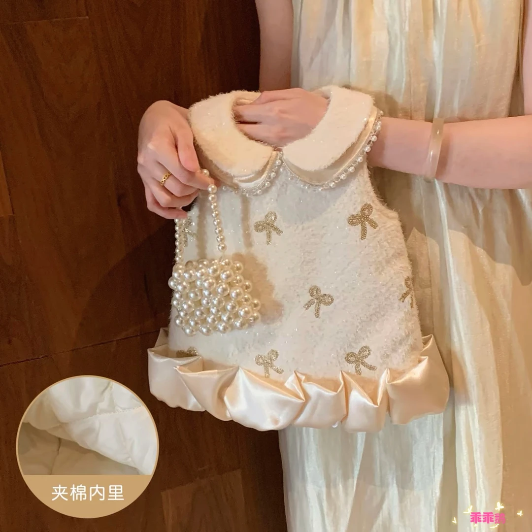 女童秋冬款新中式公主裙25新款女宝宝蝴蝶结翻领公主裙毛衣两件套