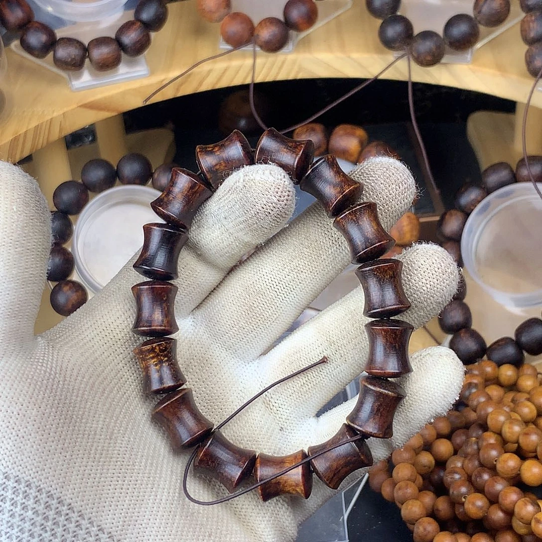 贡木手串/手链1215红黑竹节高抛