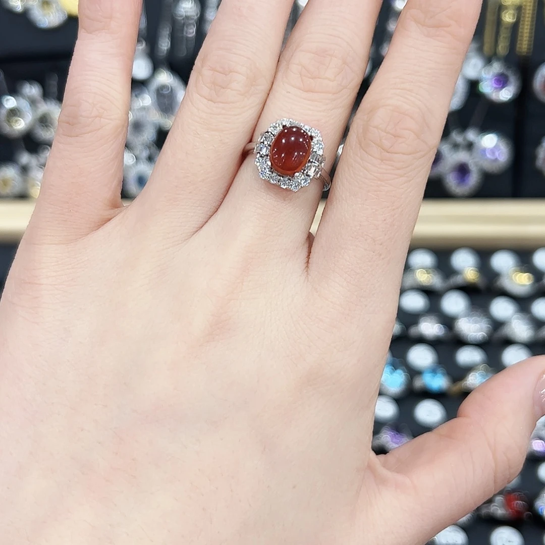 红宝石戒指银S925镶嵌戒指