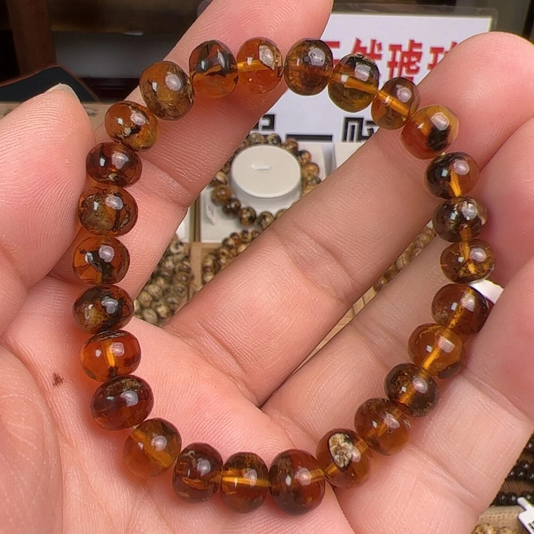 琥珀未镶嵌手链8m蜡花珀手串